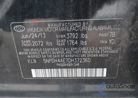 2013 Hyundai Elantra Gls from USA, damaged, VIN 5NPDH4AE7DH372360